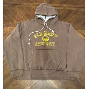 Vtg Old Navy Athletic Hoodie Brown Pullover Hooded Sweatshirt Men's Large |Q1
